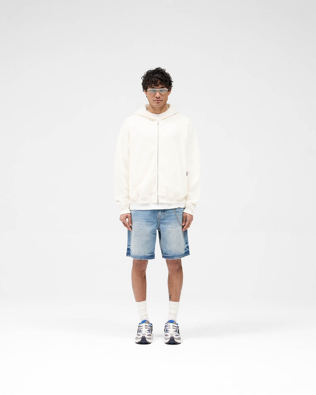 Waffle Zip Through Hoodie - Flat White