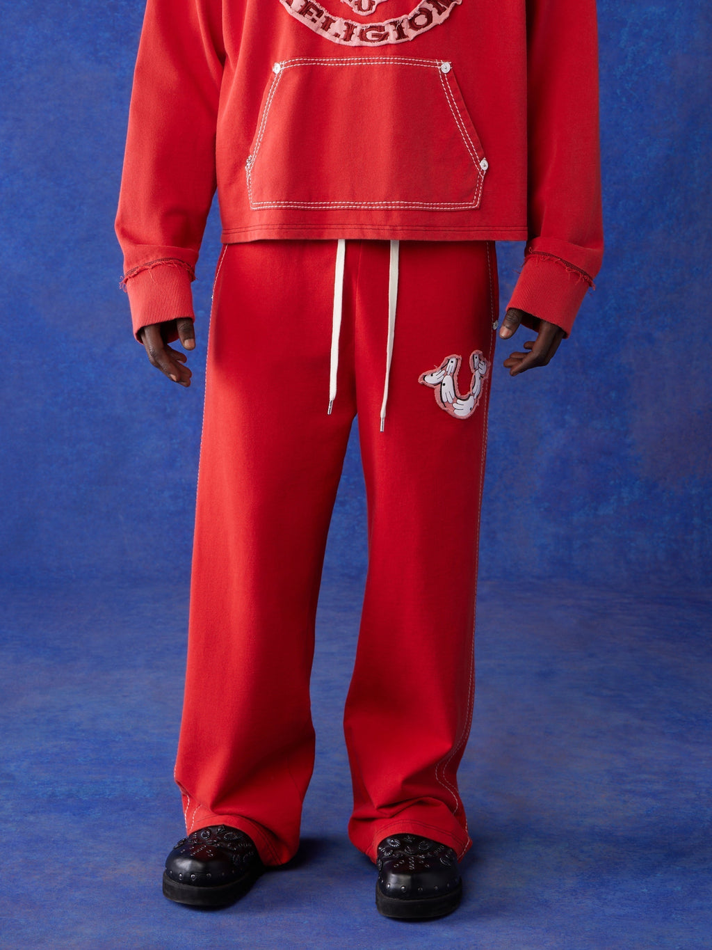 True Religion Blu X Track Pants Wide Leg Washed Red