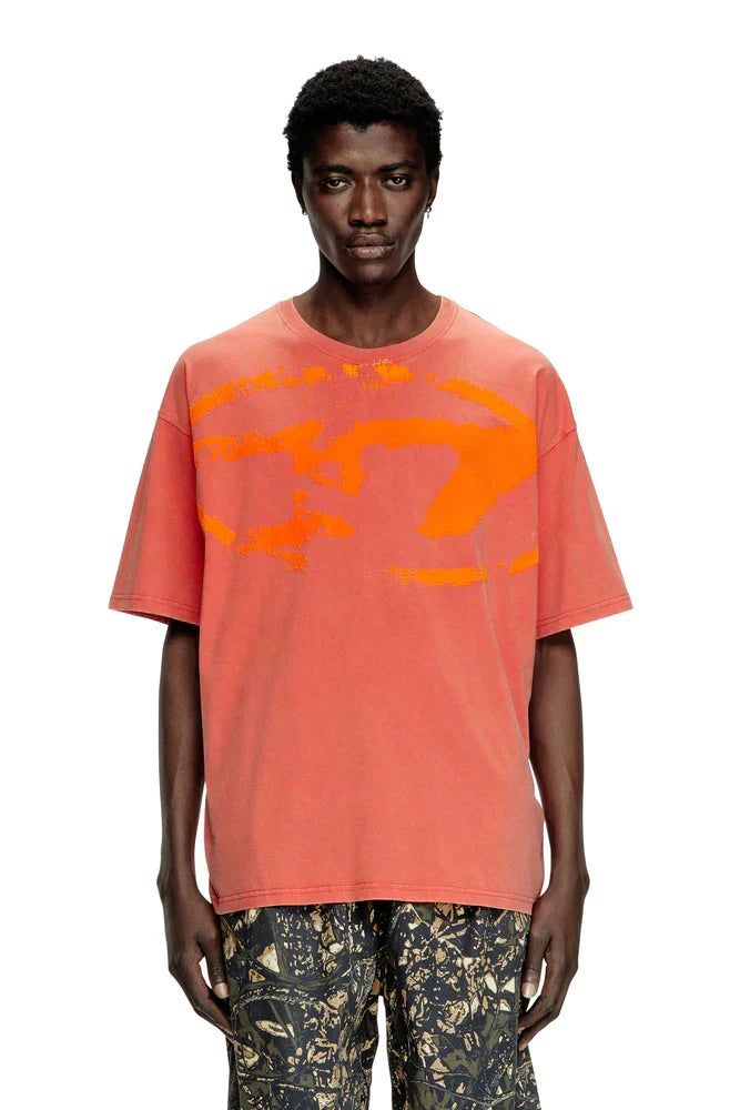 Diesel Acid-wash T-shirt with flocked Oval D logo