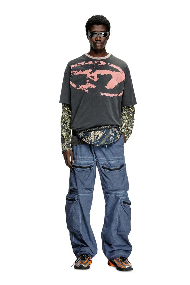 Diesel Acid-wash T-shirt with flocked Oval D logo