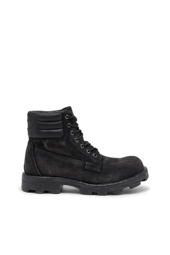 D-Hammer-Combat boots in denim and leather