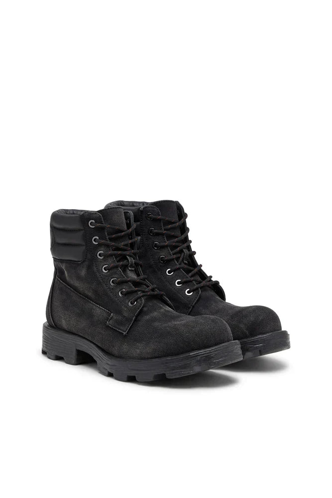 D-Hammer-Combat boots in denim and leather