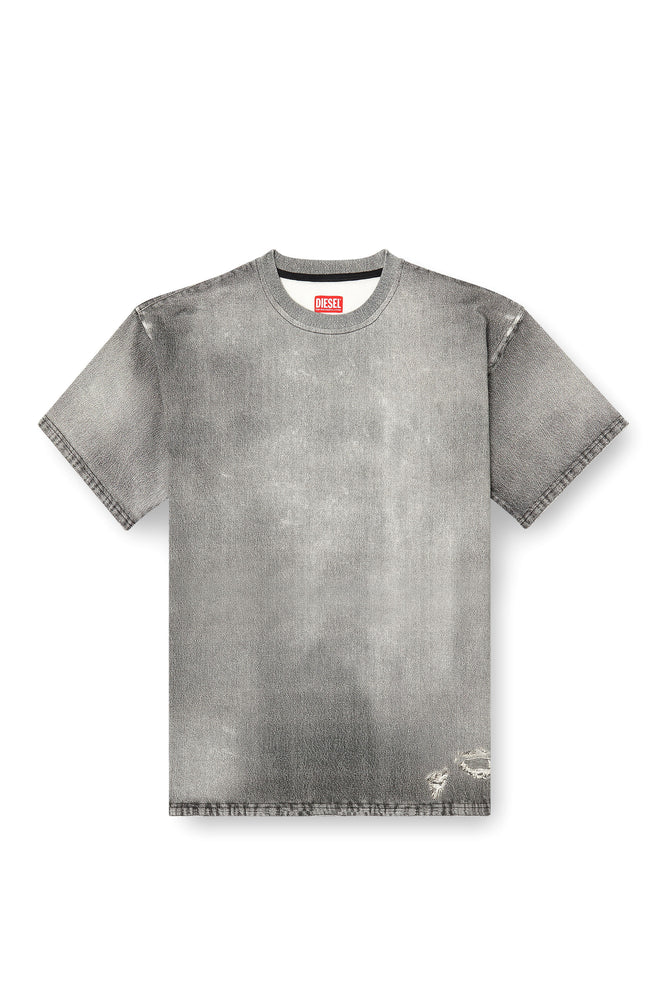 Denim T-shirt with trompe l'oeil treated effect